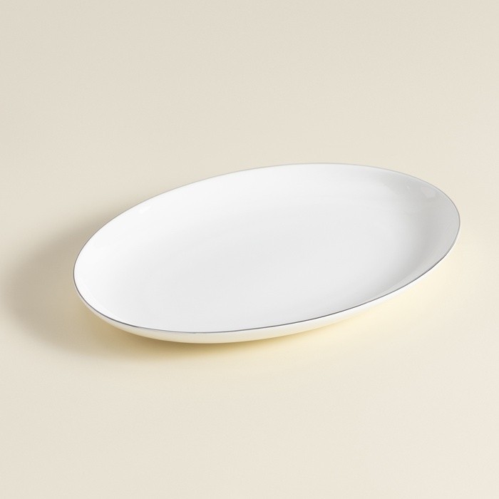 Тарелка для подачи SL Home «Каскарон», 25.4×18.5×2.5 см, овальная, костяной фарфор, белая