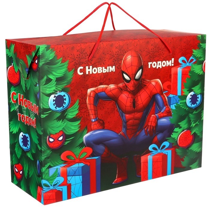 Пакет подарочный-коробка «С Новым Годом!», 15×40×30 см, Человек-Паук