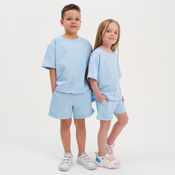 Комплект детский (футболка, шорты) KAFTAN Basic line, размер 32 (110-116 см), голубой