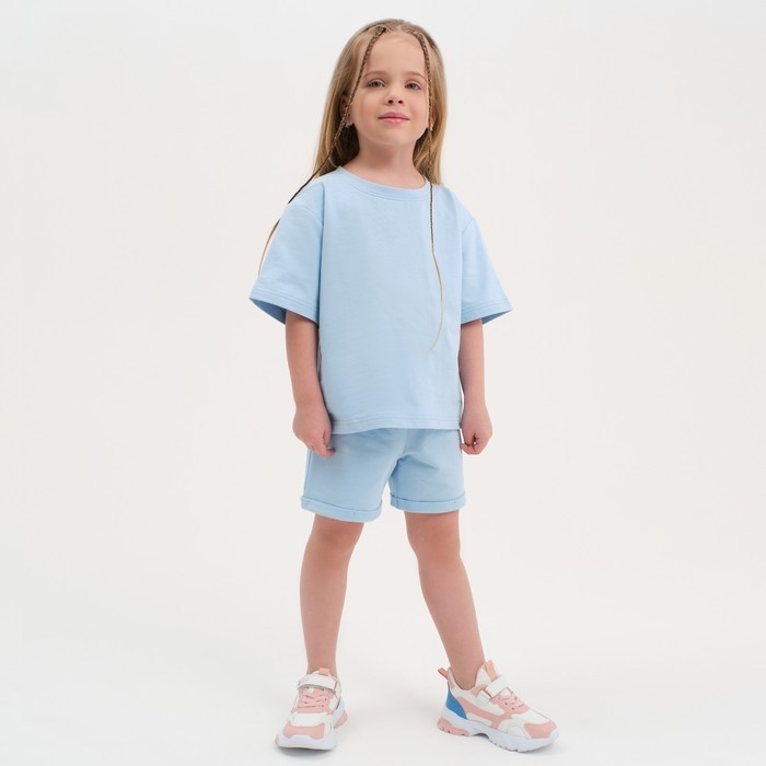 Комплект детский (футболка, шорты) KAFTAN Basic line, размер 32 (110-116 см), голубой