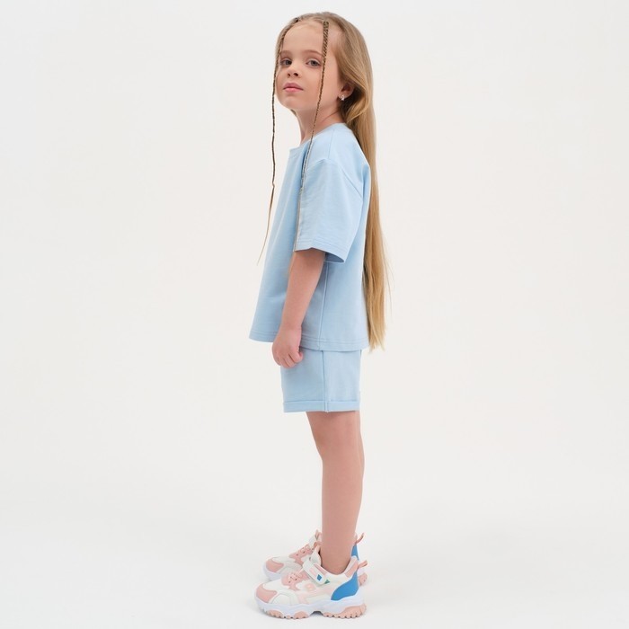 Комплект детский (футболка, шорты) KAFTAN Basic line, размер 32 (110-116 см), голубой