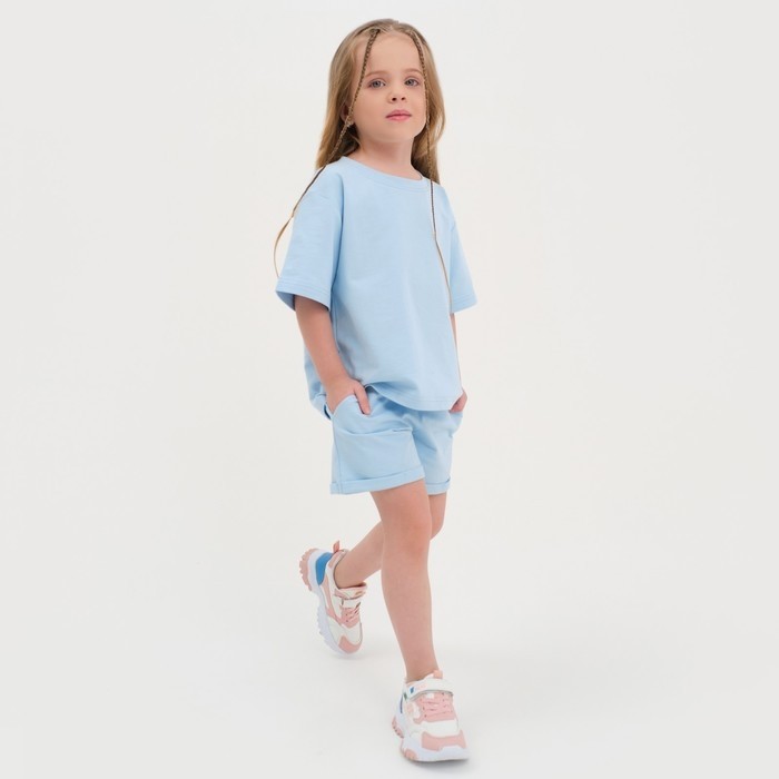 Комплект детский (футболка, шорты) KAFTAN Basic line, размер 32 (110-116 см), голубой