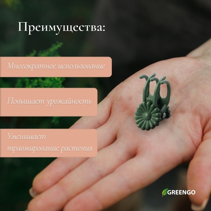 Клипса для растений «Цветок», набор 10 шт., зелёный