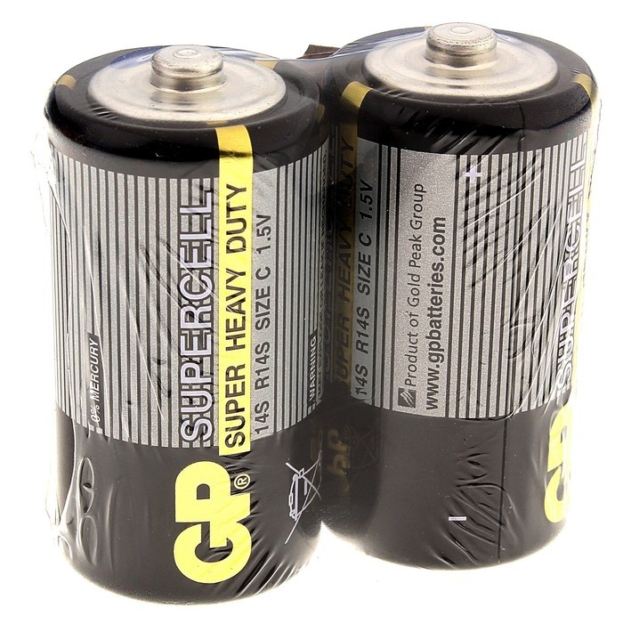 Батарейка солевая GP Supercell Super Heavy Duty, C, 14S / R14, 1.5 В, спайка, 2 шт. (Цена за 2 шт.)