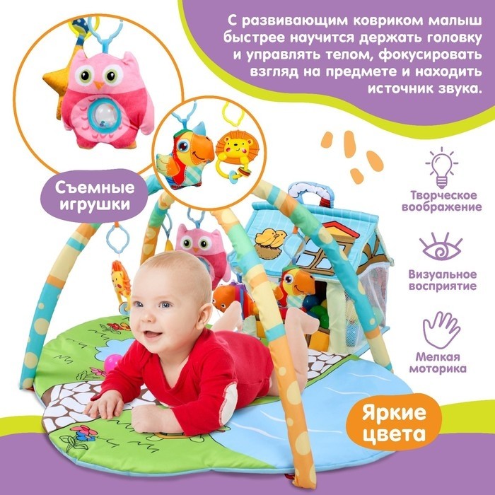 Развивающий коврик с дугами «Домик», размер 93×70 см, 30 цветных шариков, 5 игрушек