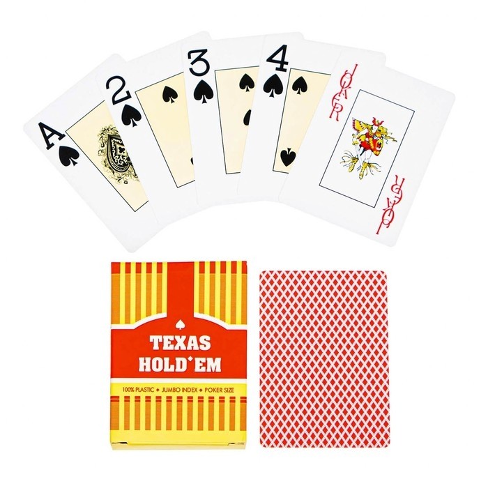 Карты игральные пластиковые, колода 54 шт., 9×6.6 см, красная рубашка