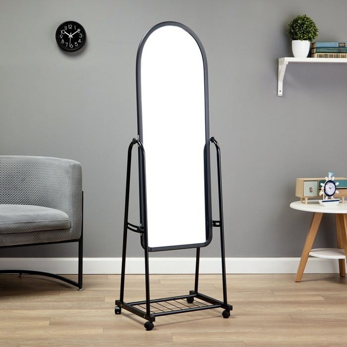 Зеркало напольное Basic, на колёсиках, 44×160 см, черное