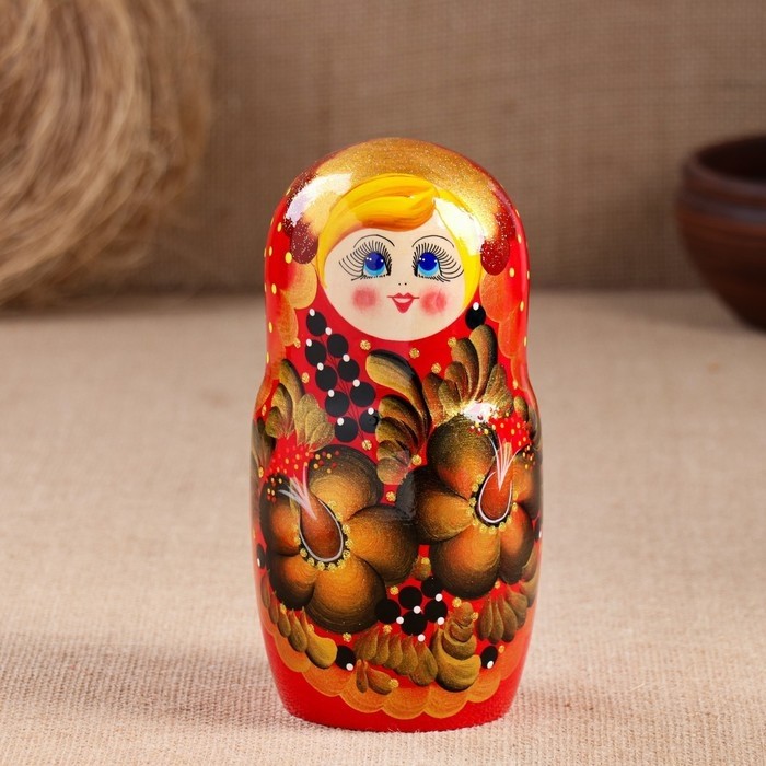 Матрёшка «Золотые цветы», красное платье, 10 кукольная. 26 см