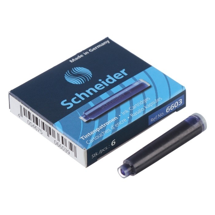 Картридж для перьевой ручки Schneider, 6 штук, кобальтовый, синий, картонная коробка (Цена за 2 шт.)