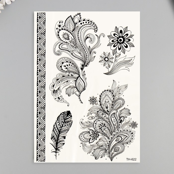 Переводные тату на тело чёрные «Перья», 25×15 см