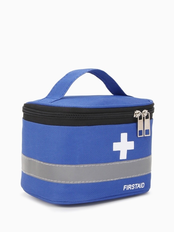 Косметичка-аптечка на молнии, на подкладке, с ручкой, с принтом Firstaid, синяя