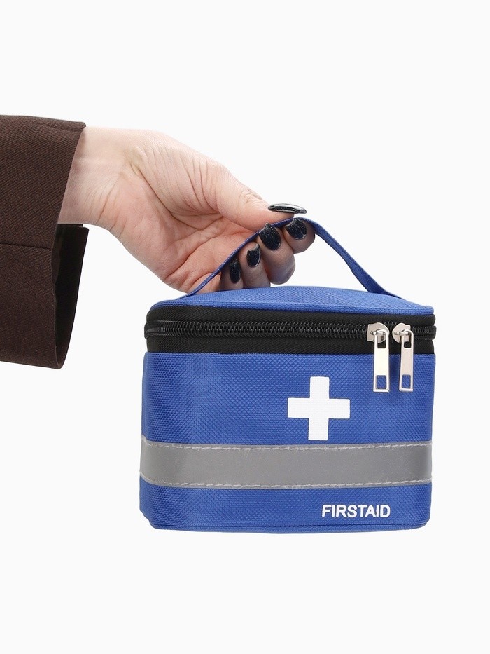 Косметичка-аптечка на молнии, на подкладке, с ручкой, с принтом Firstaid, синяя