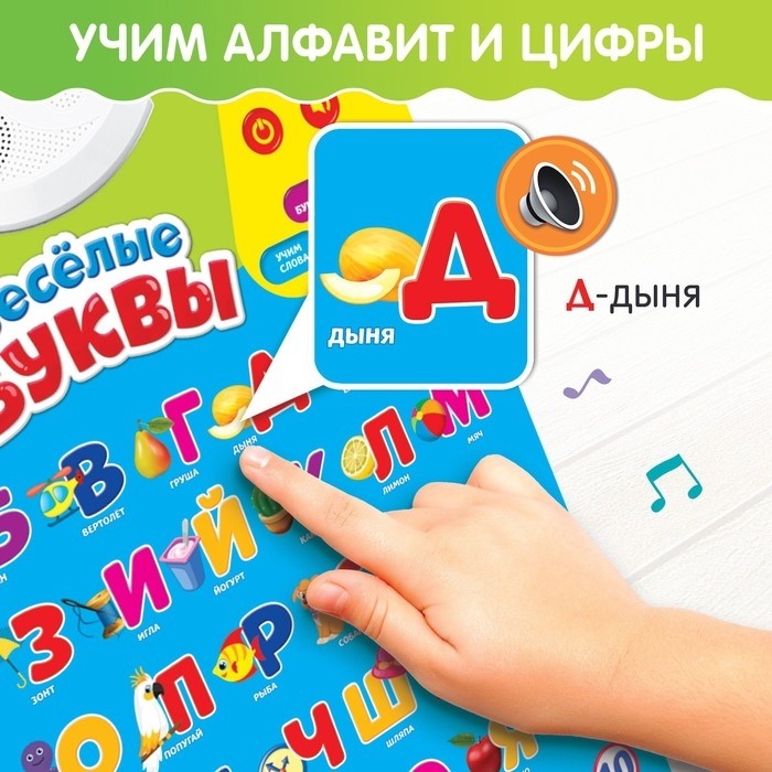Обучающий электронный плакат «Весёлые буквы», музыкальный алфавит, счёт, работает от батареек