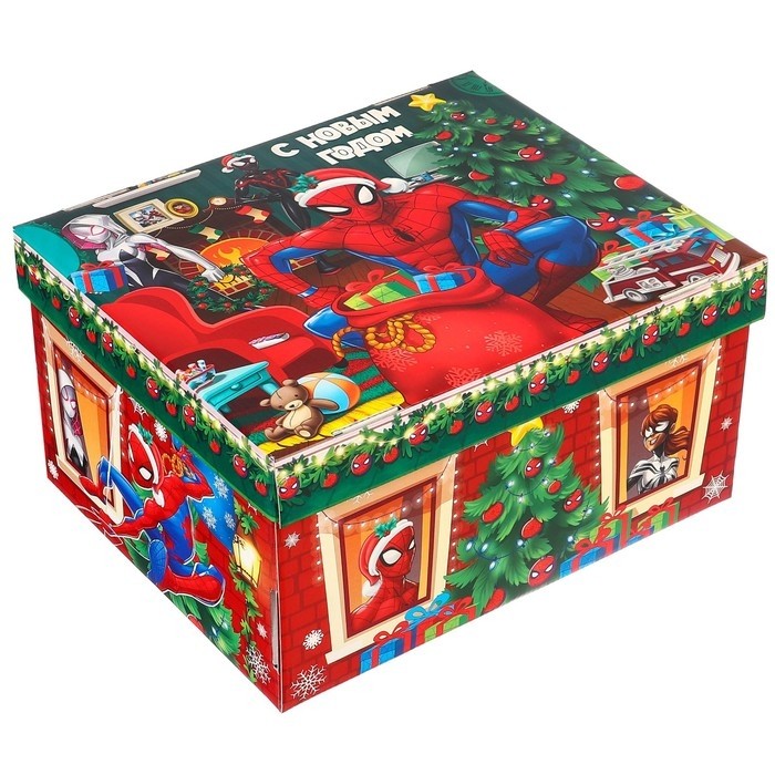 Коробка подарочная с крышкой, «С Новым годом», 31×25.5×16 см, Человек-паук