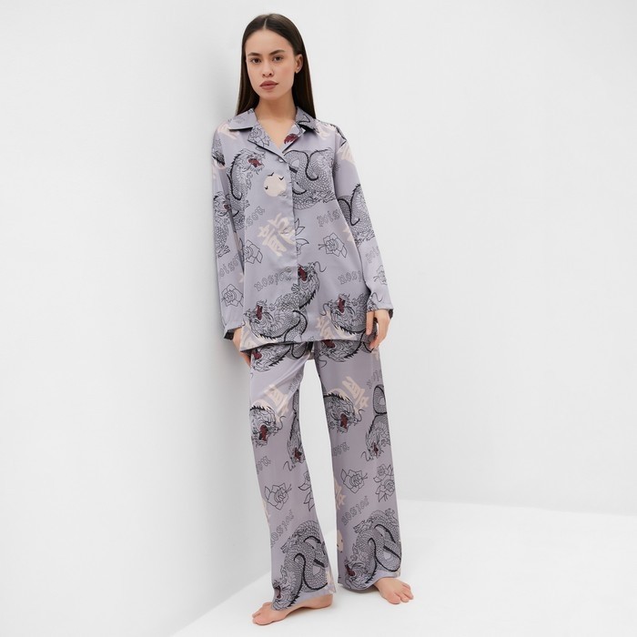 Пижама женская (рубашка и брюки) KAFTAN "Дракон", серый