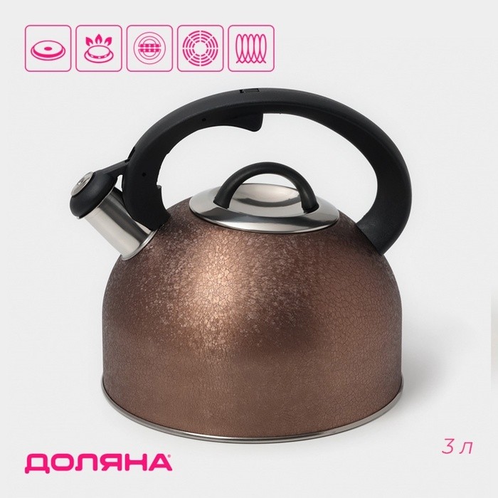 Чайник Доляна Snow, 3 л, со свистком, индукция, нержавеющая сталь, золотистый