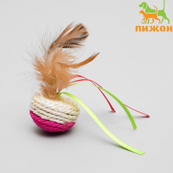 Игрушка-неваляшка из сизаля с перьями и лентами, 5,3 х 9,5 см, микс цветов (Цена за 2 шт.)