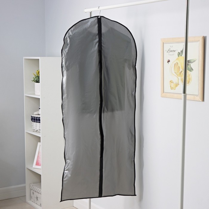 Чехол для одежды Доляна, 61×137 см, плотный, серый, прозрачный