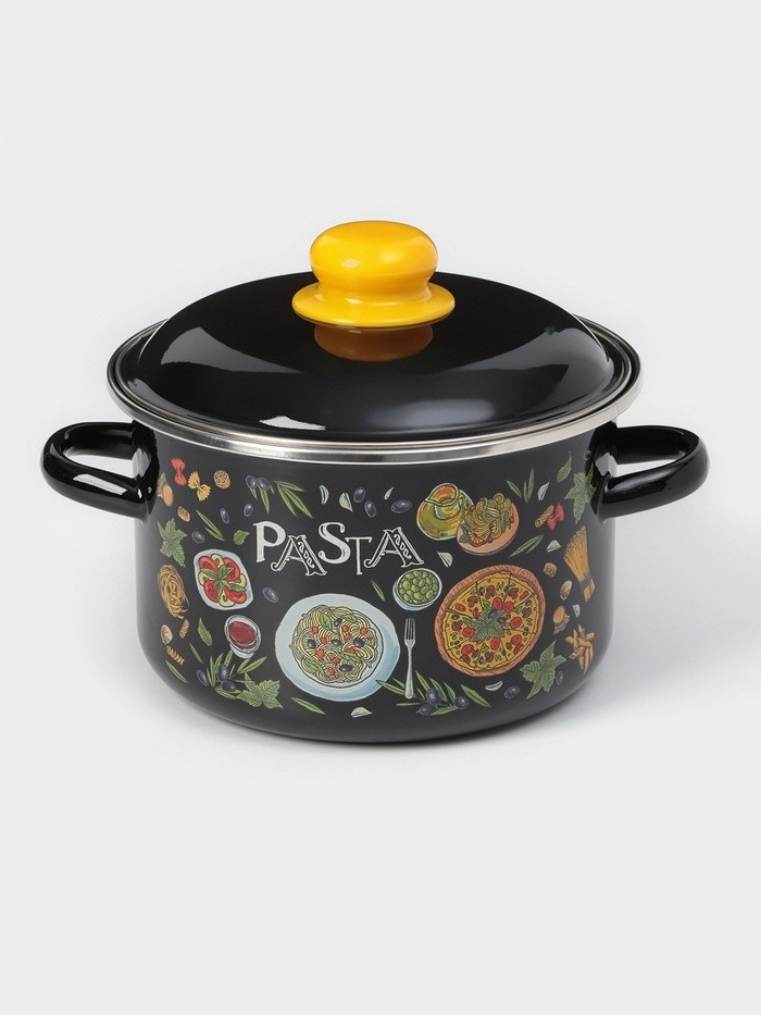 Кастрюля эмалированная Pasta, 3 л, d=18 см, цилиндрическая, индукция, чёрная
