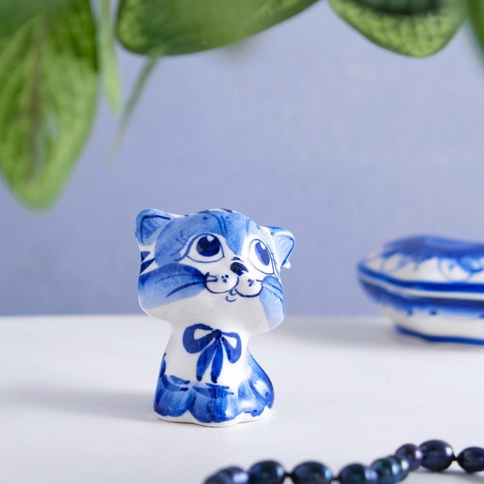 Сувенир гжель «Кот Гав», бело-синий,керамика, 6 см, (Цена за 2 шт.)