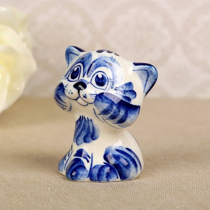 Сувенир гжель «Кот Гав», бело-синий,керамика, 6 см, (Цена за 2 шт.)