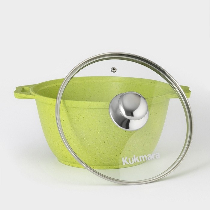 Кастрюля KUKMARA Trendy style, 3 л, d=22 см, h=13.5 см, антипригарное покрытие, стеклянная крышка, литой алюминий, зелёная