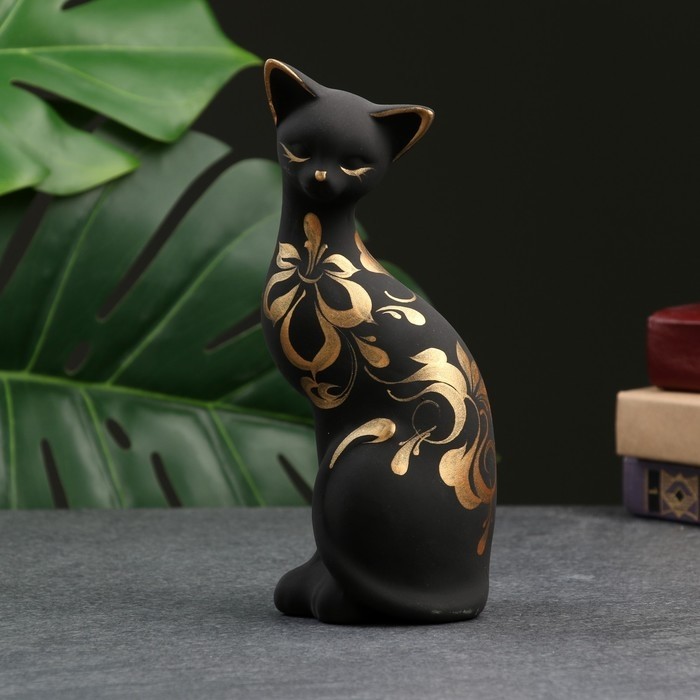 Фигура керамика «Кошка ушастая», 7×8×19 см, чёрная