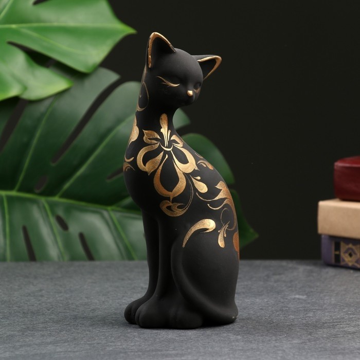 Фигура керамика «Кошка ушастая», 7×8×19 см, чёрная