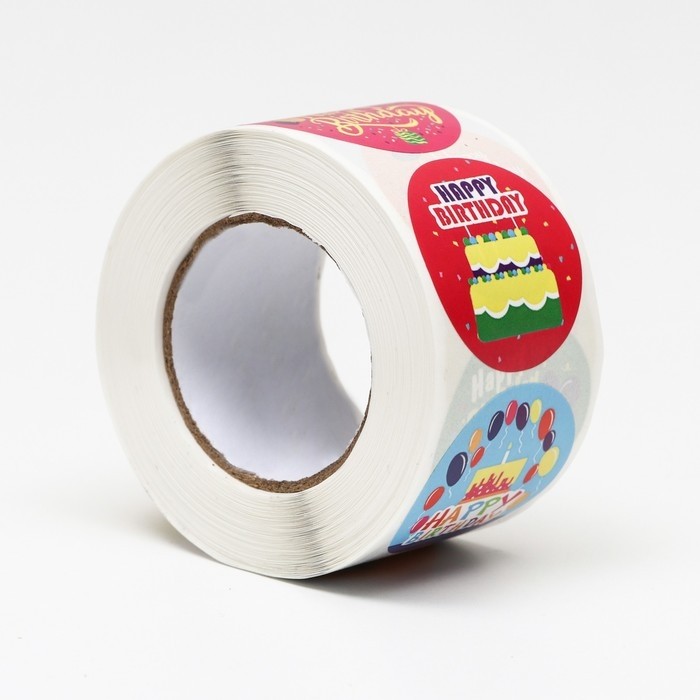Наклейки в рулоне «День Рождения»,500 шт.,3.8×3.8 см