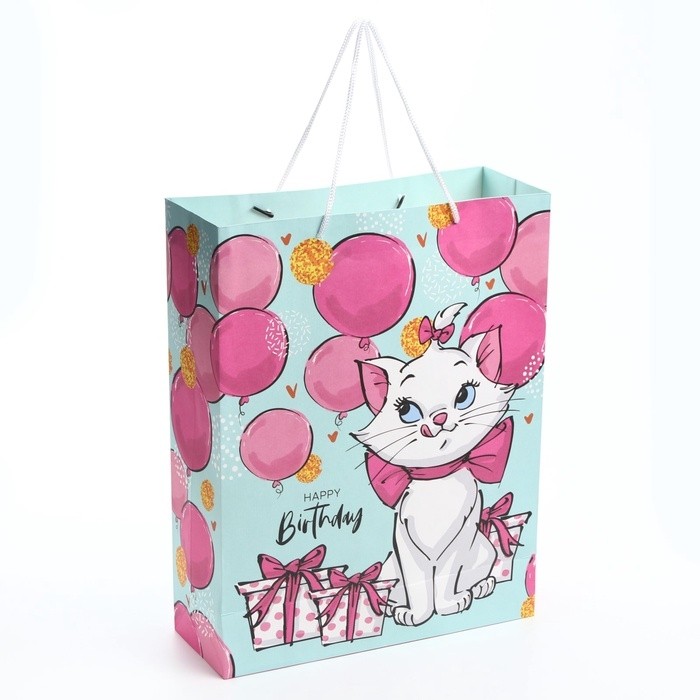 Пакет подарочный крафт Happy Birthday, 40×31×11.5 см, Коты аристократы