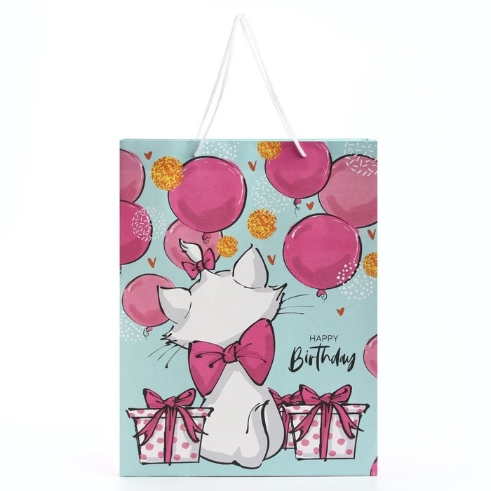 Пакет подарочный крафт Happy Birthday, 40×31×11.5 см, Коты аристократы