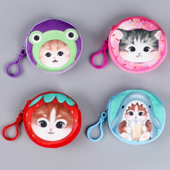 Кошелёк детский «Кошечка», плюшевый, МИКС (Цена за 8 шт.)