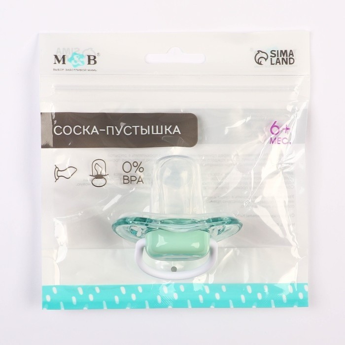 Соска - пустышка силиконовая ортодонтическая M&B, от 6 мес., с колпачком, зеленый