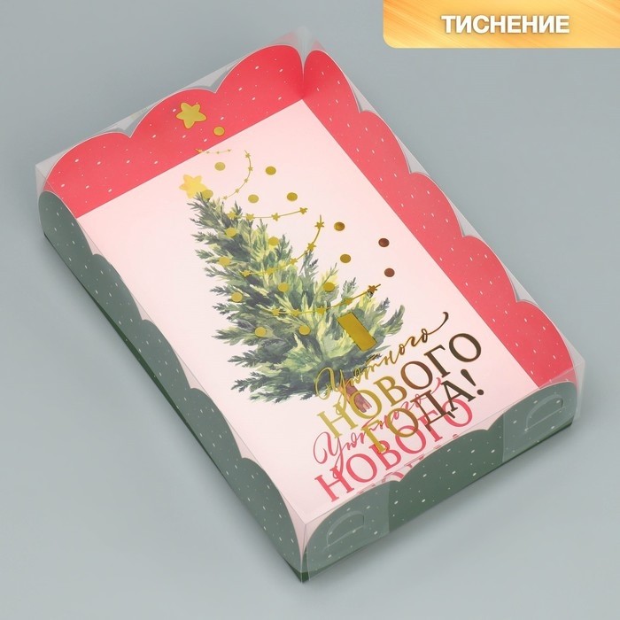 Коробка подарочная с пластиковой крышкой «Уютного нового года!», 20×30×8 см (Цена за 5 шт.)