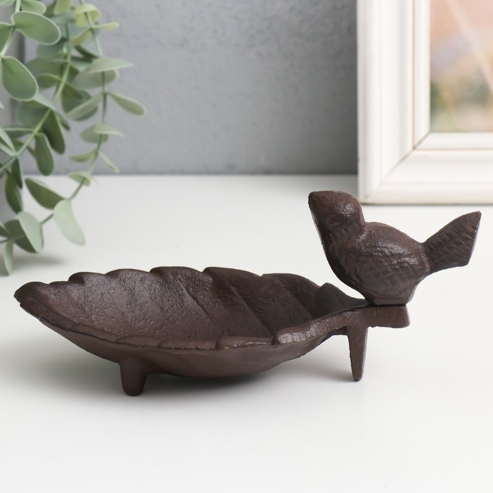 Фигурка-подставка для мелочей «Птица на листе», чугун, 18×9×8 см