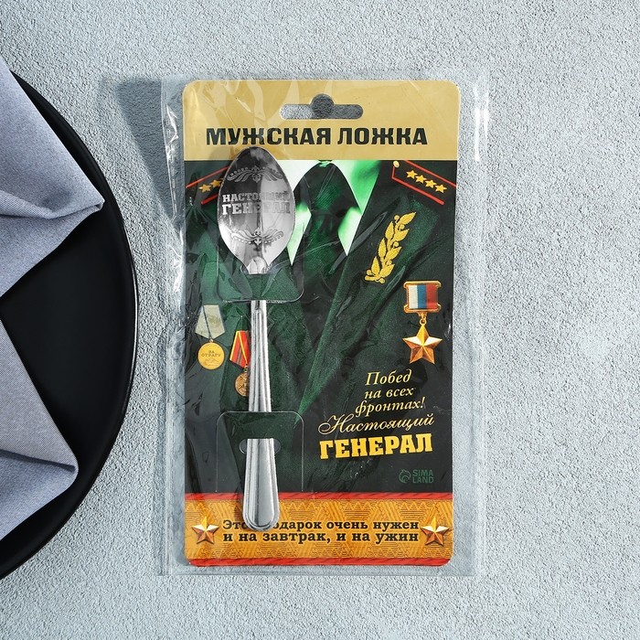 Ложка чайная с гравировкой «Настоящий генерал», на подарочной открытке, 3×14 см (Цена за 2 шт.)