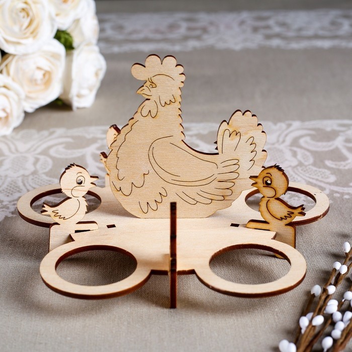 Подставка для пасхальных яиц «Курица с цыплятами», под 5 яиц, 17.5×17.5×11.0 см (Цена за 2 шт.)
