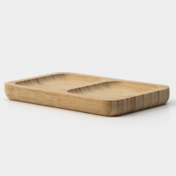 Менажница Доляна Striata, 2 секции, 17×9.5 см, бамбук, бежевая