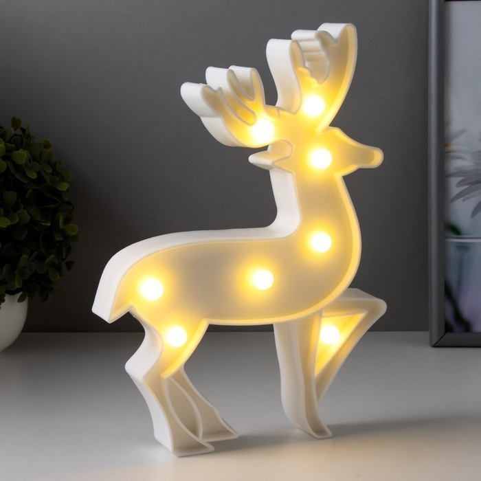 Фигурка светящаяся RISALUX «Олененок», ночник, 8×LED, батарейки 2×АА, белый, 18.5×3.5×25 см