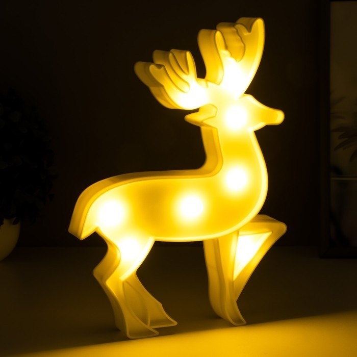 Фигурка светящаяся RISALUX «Олененок», ночник, 8×LED, батарейки 2×АА, белый, 18.5×3.5×25 см
