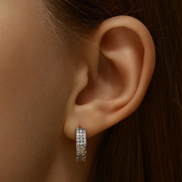 Серьги кольца XUPING восхищение, белые в золоте, d=1.5 см
