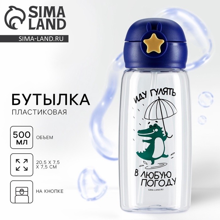 Бутылка для воды «Иду гулять в любую погоду», 500 мл