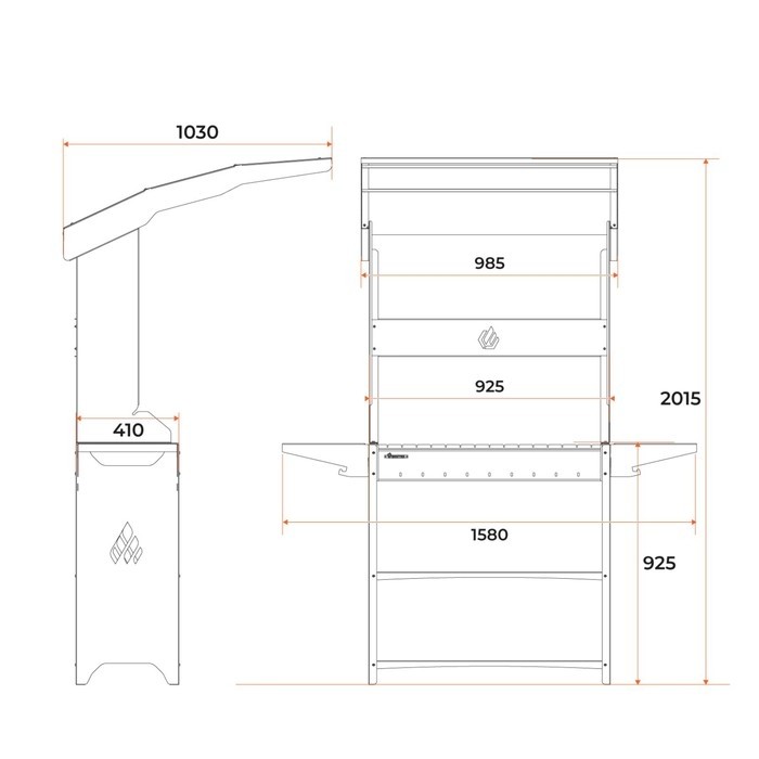 Мангал Professional Standart Roof PSR3000, 158.2×102.6×201 см, 3 мм, полки, с крышей