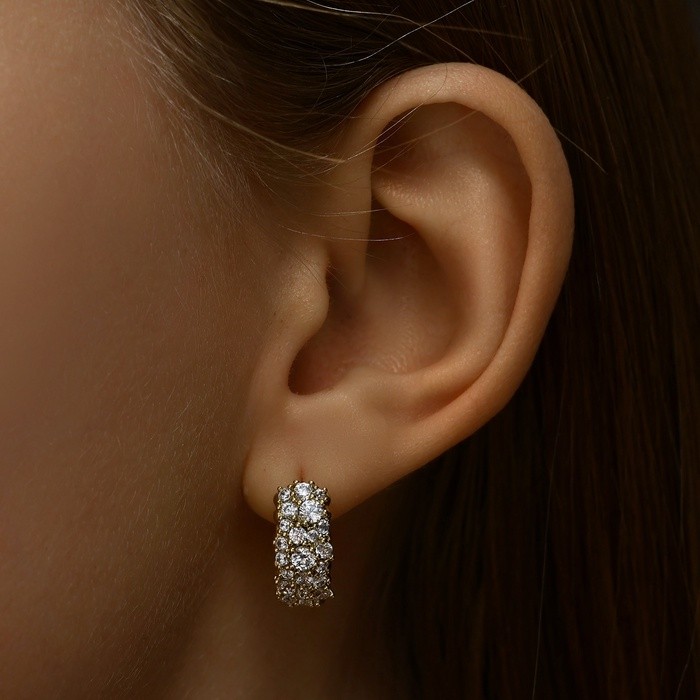 Серьги кольца XUPING ослепительность, белые в золоте, d=1.7 см