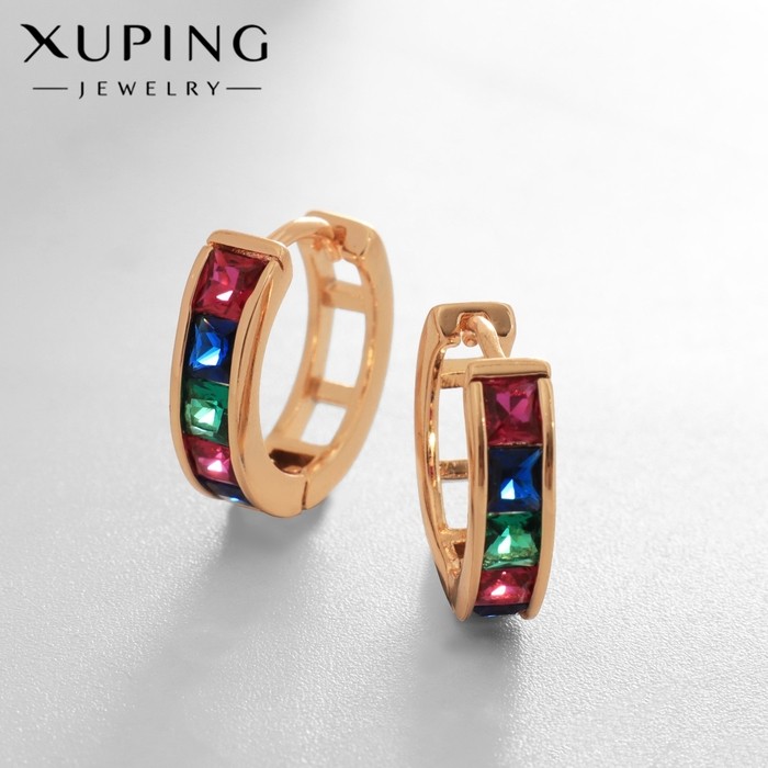 Серьги кольца XUPING радуга, цветные в золоте, d=1.5 см