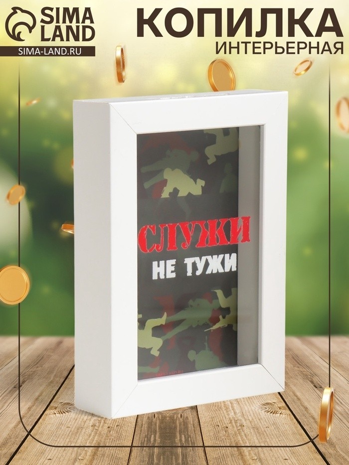 Интерьерная копилка для купюр и монет «Служи не тужи», пластик, 17×12×3.8 см