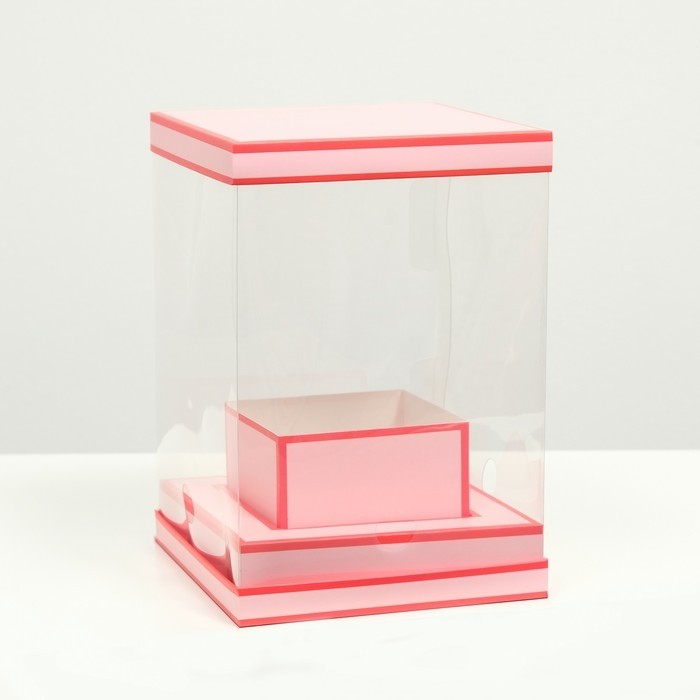 Коробка для цветов с вазой и PVC окнами складная, насыщенно - розовый, 16×23×16 см