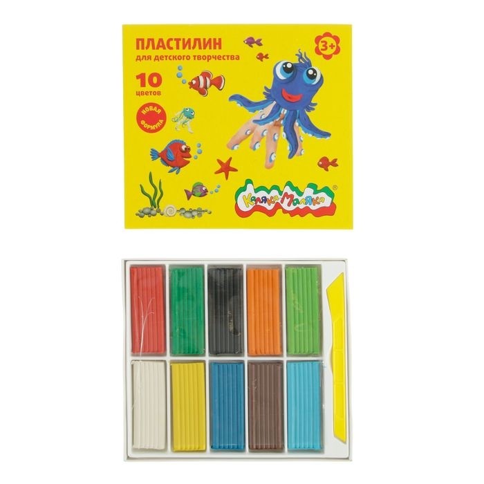 Пластилин 10 цветов 150 г "Каляка-Маляка", со стеком (Цена за 2 шт.)