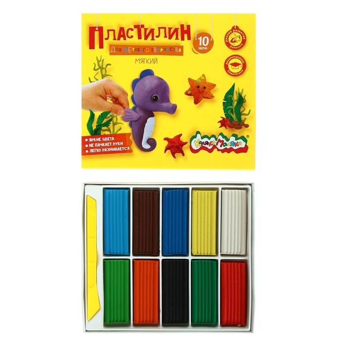 Пластилин 10 цветов 150 г "Каляка-Маляка", со стеком (Цена за 2 шт.)