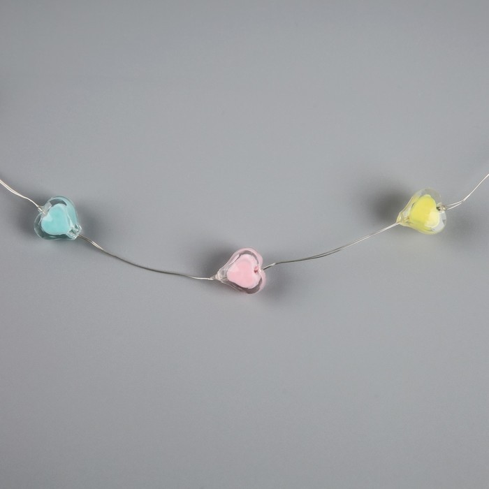 Светодиодные бусы «Сердечки», 80 см, LED(1608)-16-4.6V, AG13×3 (в компл.), 3 режима, свечение тёплое белое